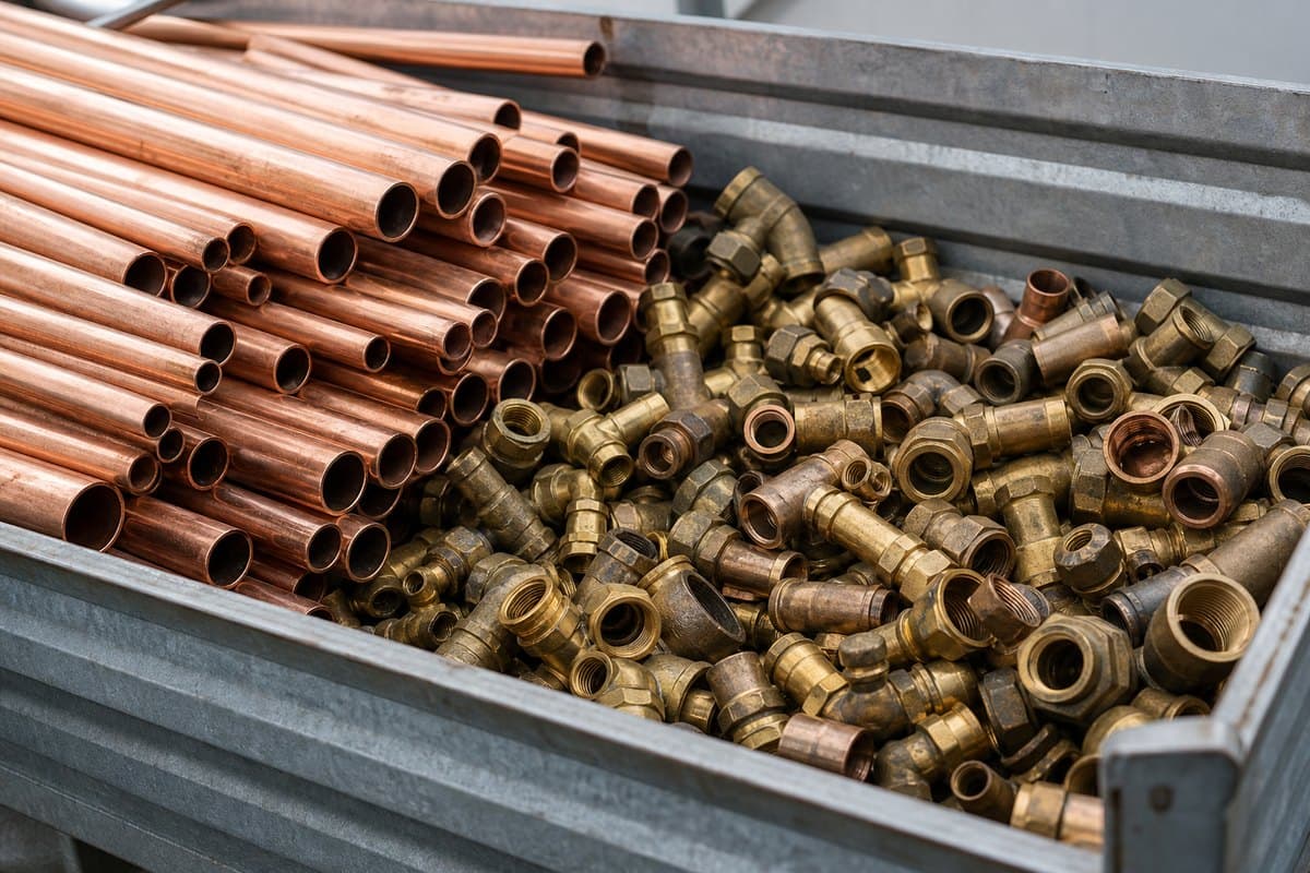 Sorted copper and brass ready for weighing