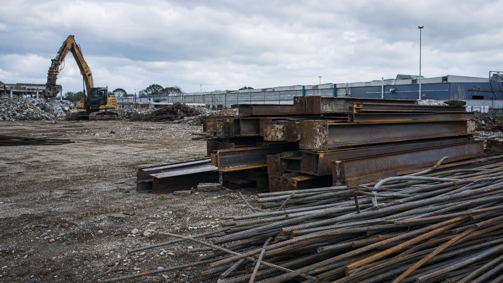 Structural steel salvaged from a demolition site