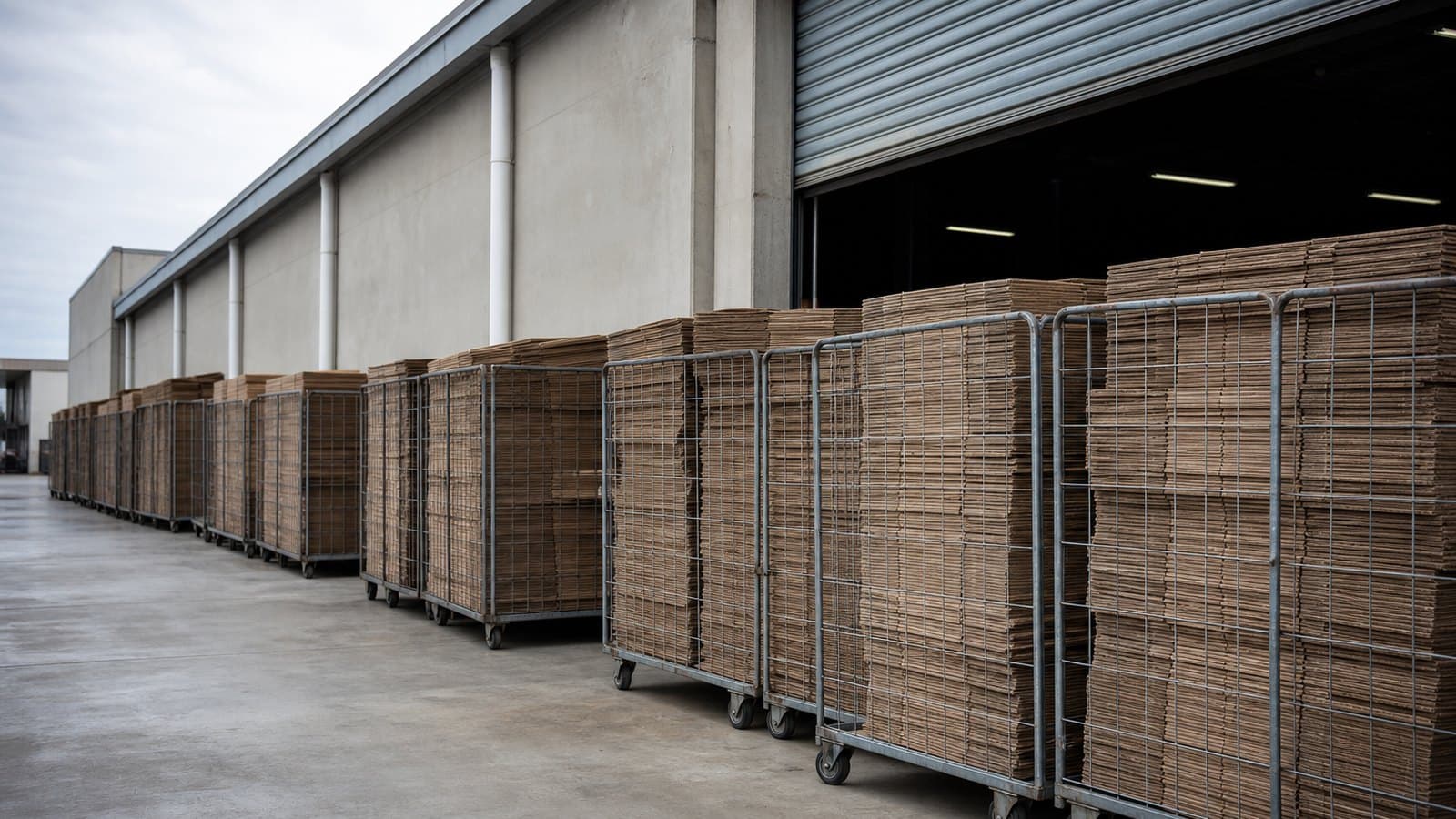 Cardboard cages positioned at a retail loading dock
