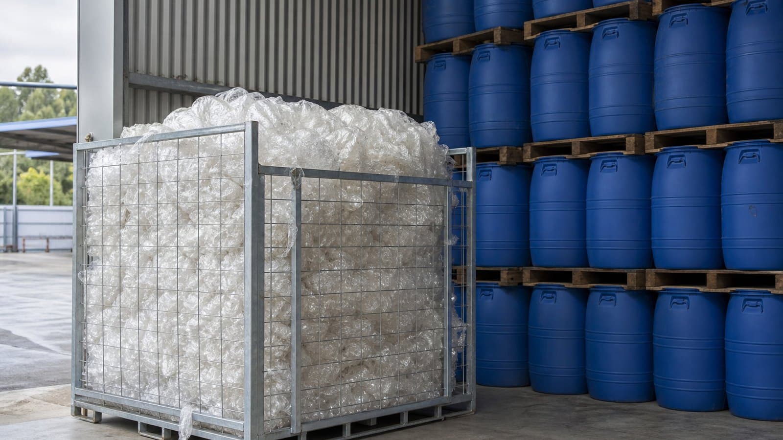 Clean plastic film and rigid containers separated for recycling