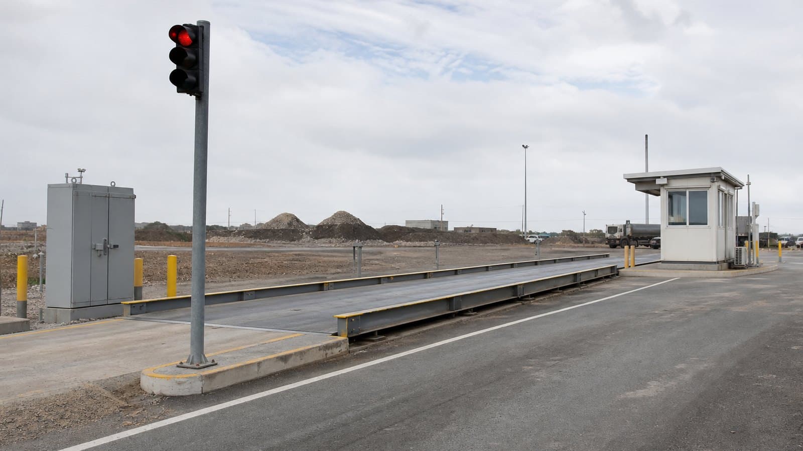 A calibrated weighbridge deck at a recycling facility