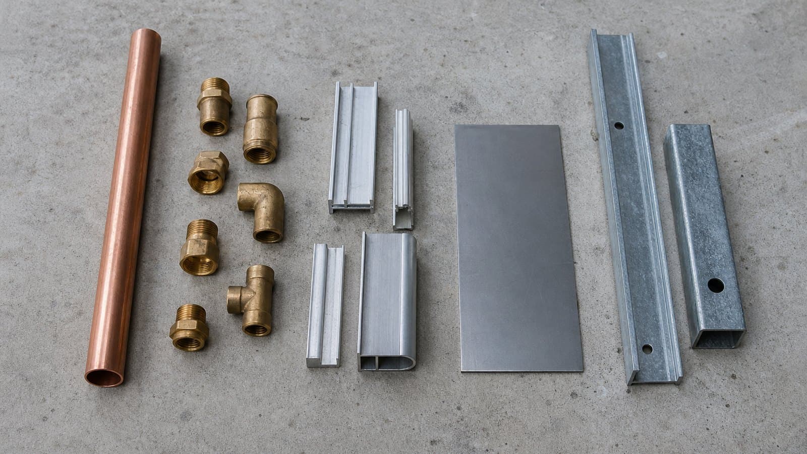 Separated samples of copper, brass, aluminium and steel