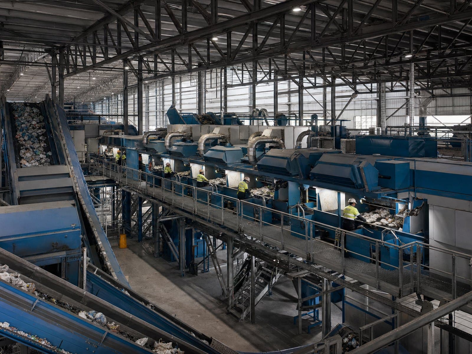 Material moving along an optical sorting line inside a recovery facility